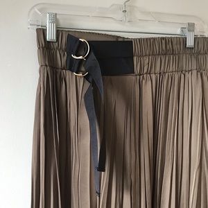 Zara midi pleated skirt in olive green